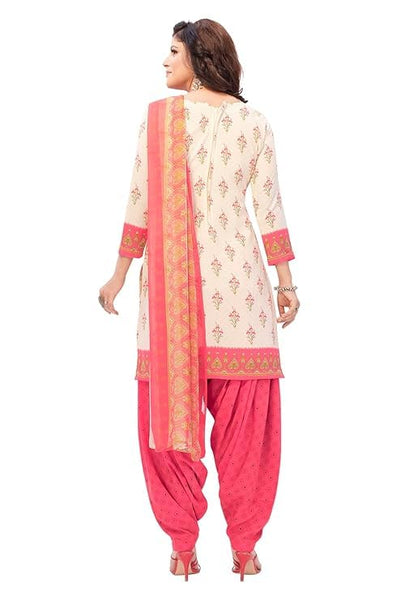 women fancy dress crepe printed unstitched cream suit set salwar with dupatta