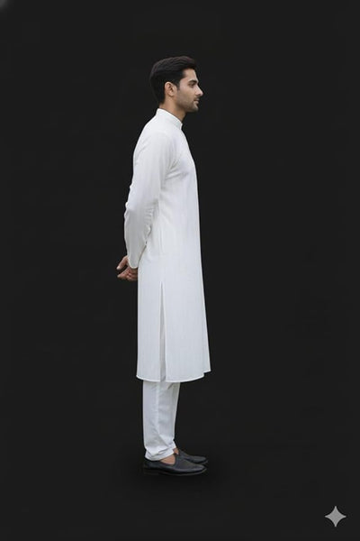 Men’s Traditional White Cotton Kurta Pyjama Set | Long Sleeve Mandarin Collar Ethnic Formal Wear for Festive, Wedding & Cultural Occasions | Comfortable Breathable Men’s Indian Outfit