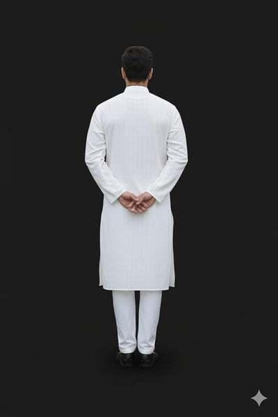 Men’s Traditional White Cotton Kurta Pyjama Set | Long Sleeve Mandarin Collar Ethnic Formal Wear for Festive, Wedding & Cultural Occasions | Comfortable Breathable Men’s Indian Outfit