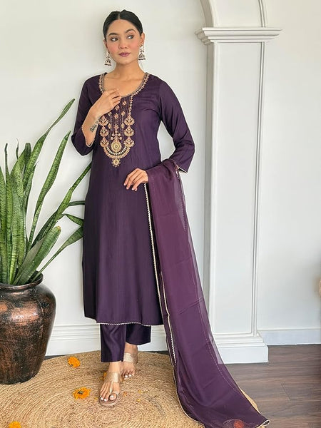Women's Silk Solid Regular Kurta Set