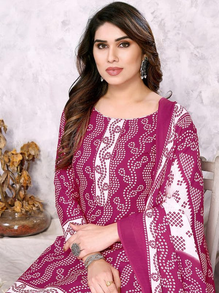 Women's Poly Cotton Printed Unstitched Salwar Suit Material With Poly Cotton Dupatta