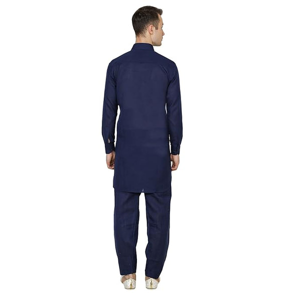 Mens Linen Cotton Classic Collar Pathani Suit Set