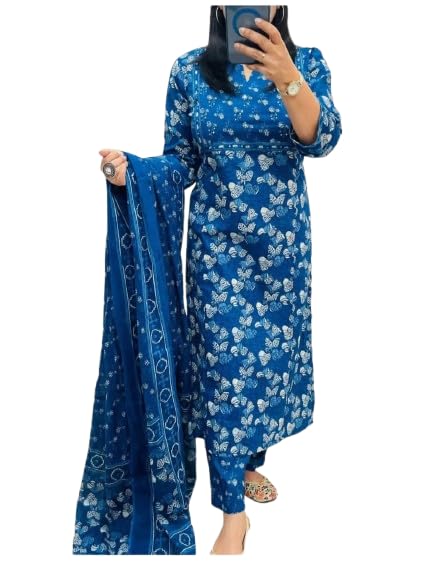 Premium azark cotton 3‑pcs suit – heavy discharge print kurti & pants set for festive & casual wea
