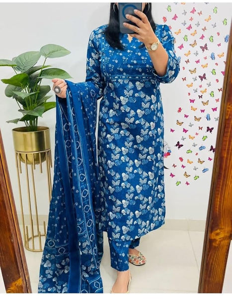 Premium azark cotton 3‑pcs suit – heavy discharge print kurti & pants set for festive & casual wea