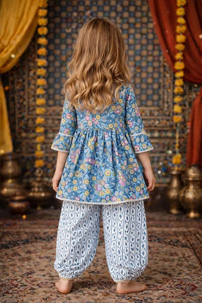 Baby Girls Ethnic Kurta Salwar Set | Cotton Traditional Indian Outfit for Kids | Floral Printed Kurti with Salwar