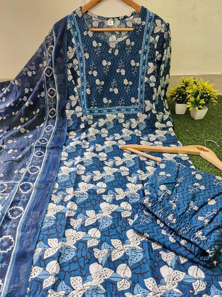 Premium azark cotton 3‑pcs suit – heavy discharge print kurti & pants set for festive & casual wea