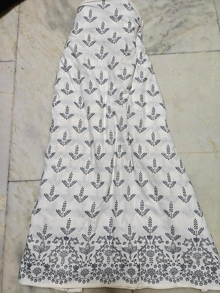 Floral Block Print Cotton fabric for kurti, trousers, suit and multi purpose, Navy Blue and White, Traditional Design